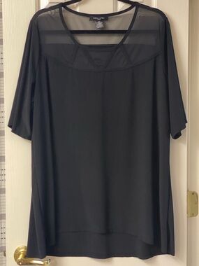 Adele & May Black Short Sleeve Mesh Detailing Tunic Top Size 3X